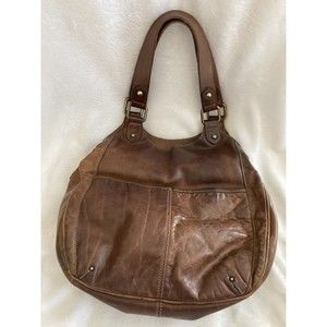 Banana Republic Vintage Large Brown Aged Leather Multi Pocket Shoulder Bag Hobo